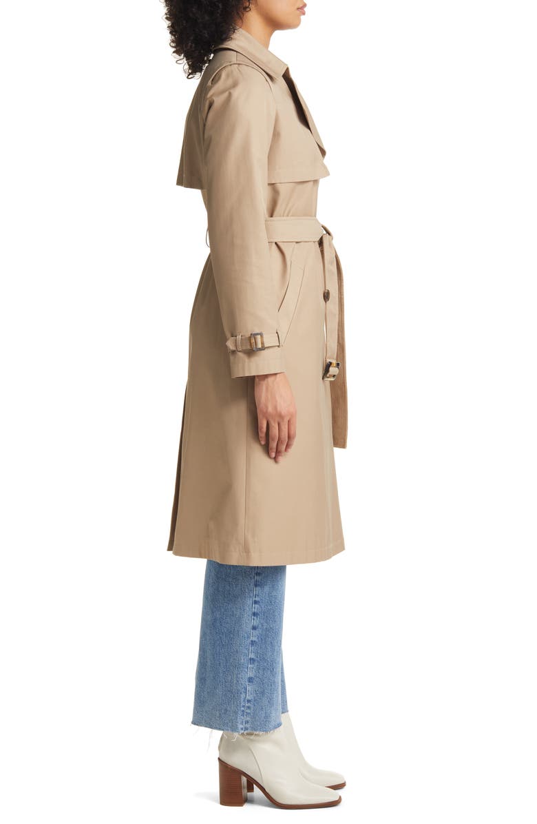 Sam Edelman Water Repellent Double Face Cotton Blend Trench Coat, Alternate, color,