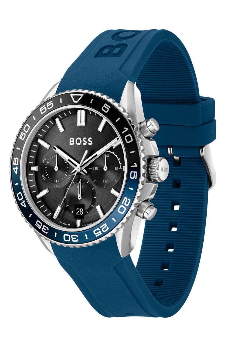 BOSS Runner Chronograph Silicone Strap Watch, 44mm, Alternate, color, 
