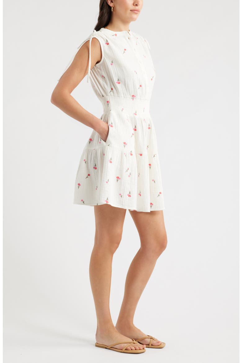 Floral Embroidered Sleeveless Cotton Gauze Dress, Alternate, color, IVORY- PINK TOSSED BLOSSOMS