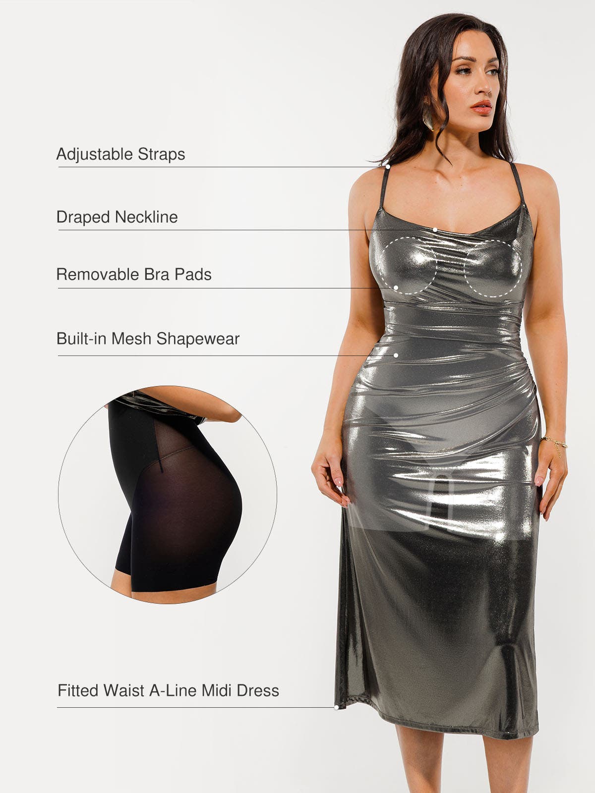 high neck metallic ruched midi dress Petite Bethany Metallic Ruched Dress