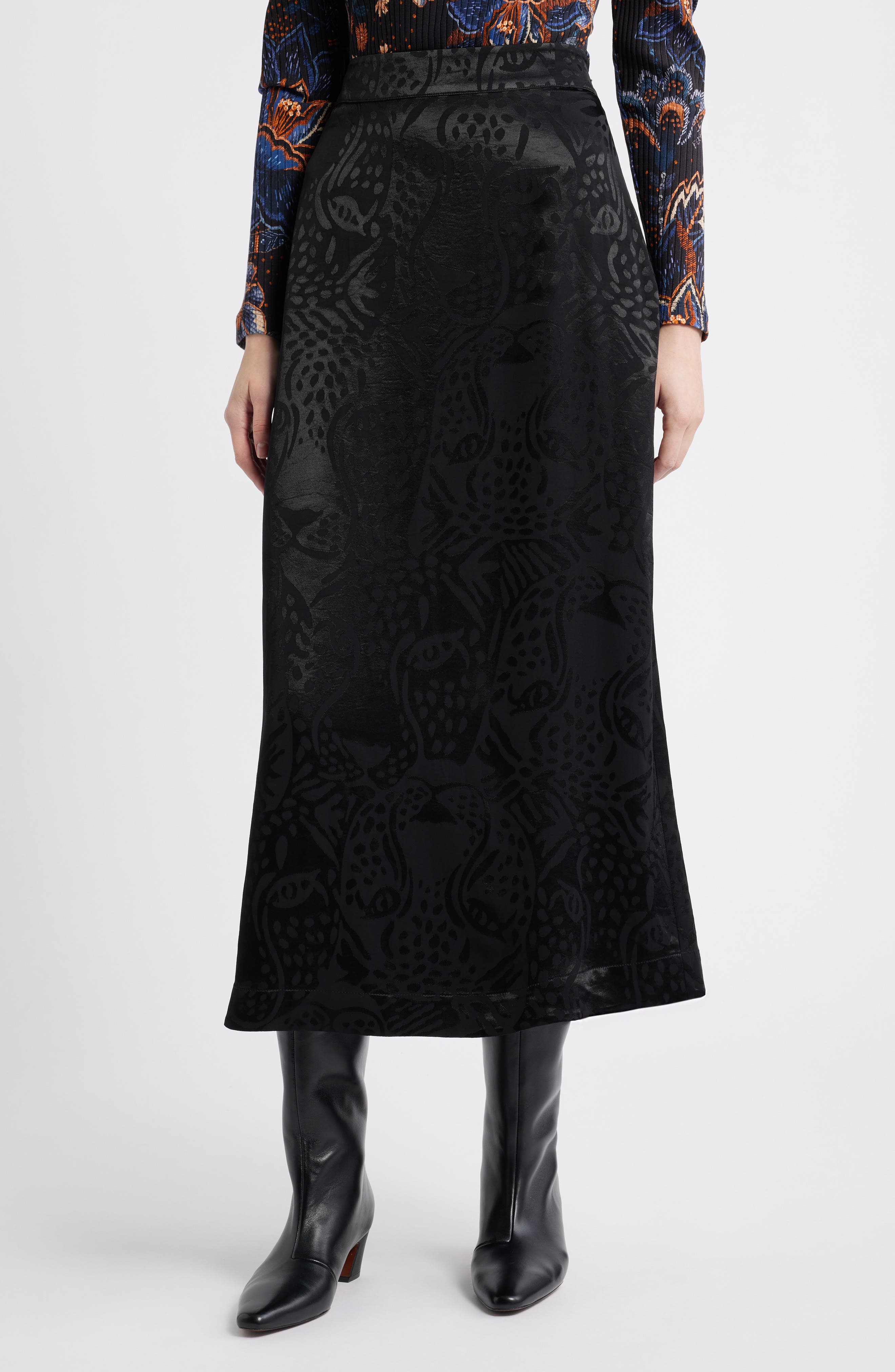 FARM Rio Midnight Leopards Jacquard Maxi Skirt