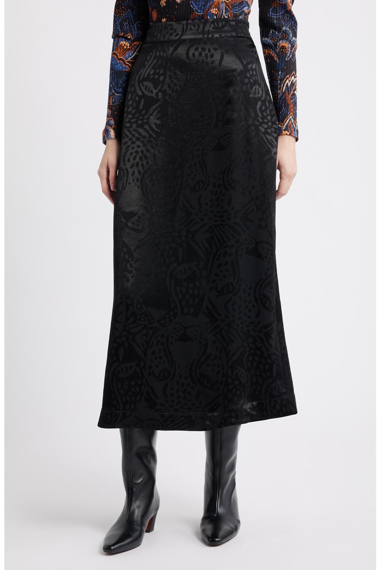 Midnight Leopards Jacquard Maxi Skirt, Main, color, BLACK