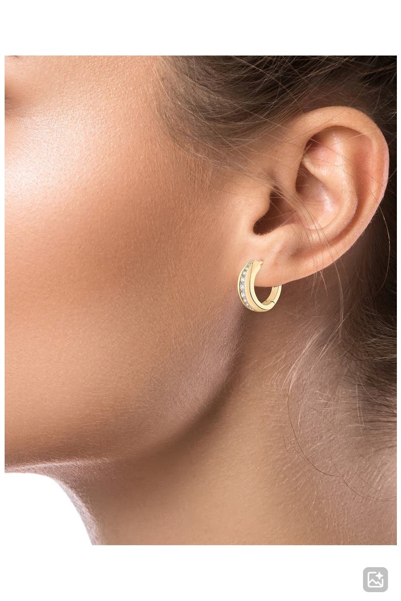 Cubic Zirconia Inlay Hoop Earrings, Alternate, color, GOLD PLATED