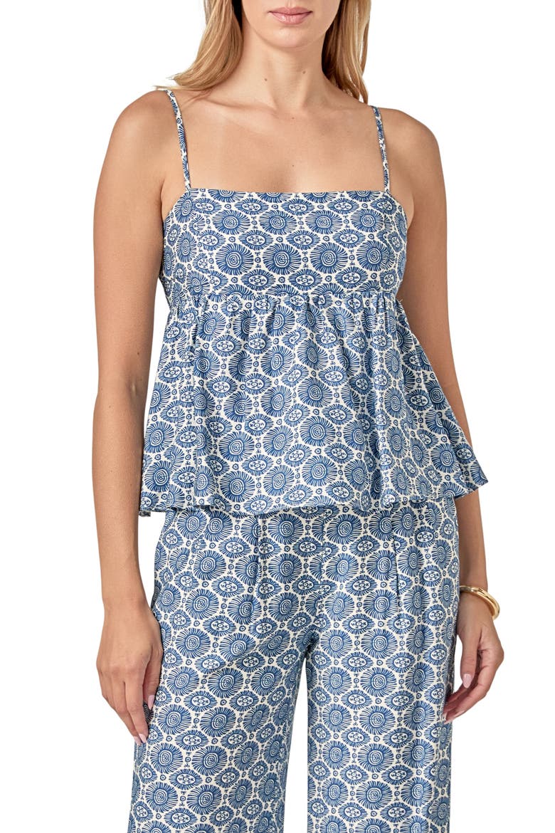 Allover Print Babydoll Top, Main, color, NAVY/WHITE