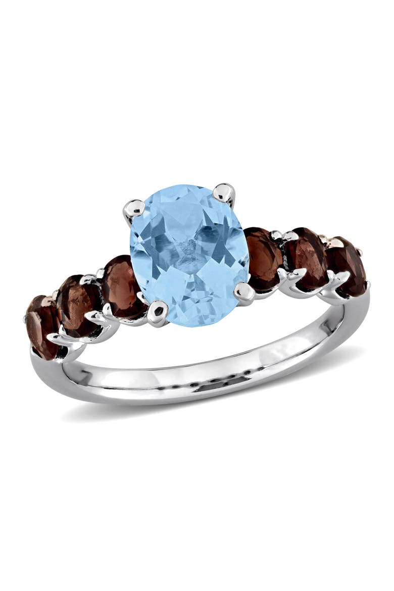 Gemstone Oval Ring Sterling Silver, Main, color, Blue Topaz/Smokey Quartz