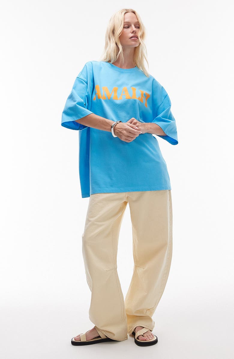 Topshop Amalfi Oversize Cotton Graphic T-Shirt, Alternate, color, Medium Blue