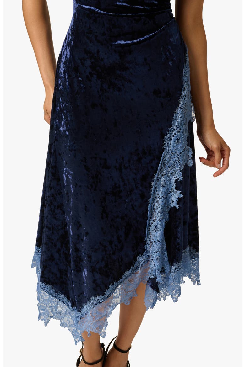 Crushed Velvet & Lace Midi Dress, Alternate, color, NAVY PEONY