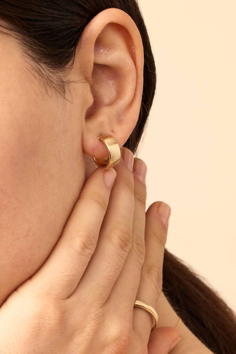 14K Yellow Gold Linear Band Hoops, Alternate, color, Yellow Gold