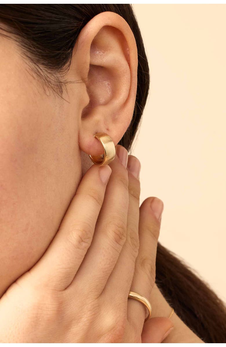 Oradina 14K Yellow Gold Linear Band Hoops, Alternate, color, Yellow Gold