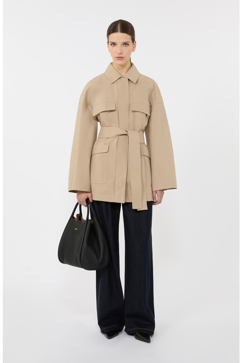Rafia Waterproof Cotton Blend Belted Trench Coat, Alternate, color, BEIGE