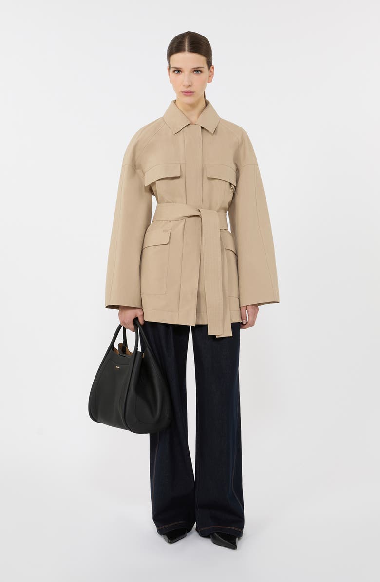 MM by Max Mara Rafia Waterproof Cotton Blend Belted Trench Coat, Alternate, color, Beige
