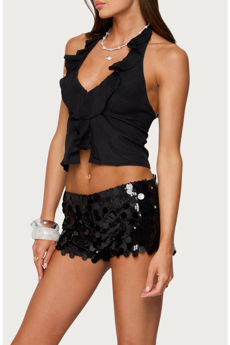 Ruffle Slit Front Chiffon Camisole, Alternate, color, BLACK