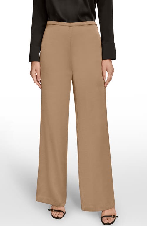 Donna Karan New York Wide Leg Satin Pants In Brown