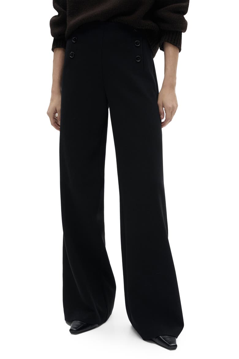 Button Wide Leg Pants, Main, color, BLACK