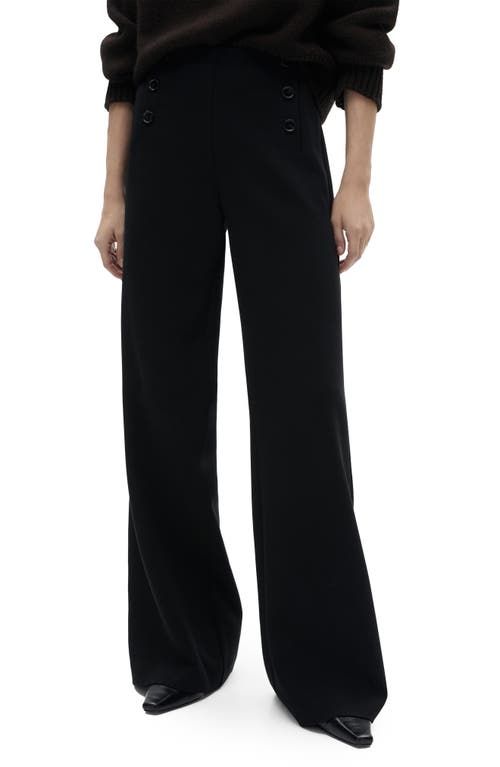 Mango Button Wide Leg Pants In Black