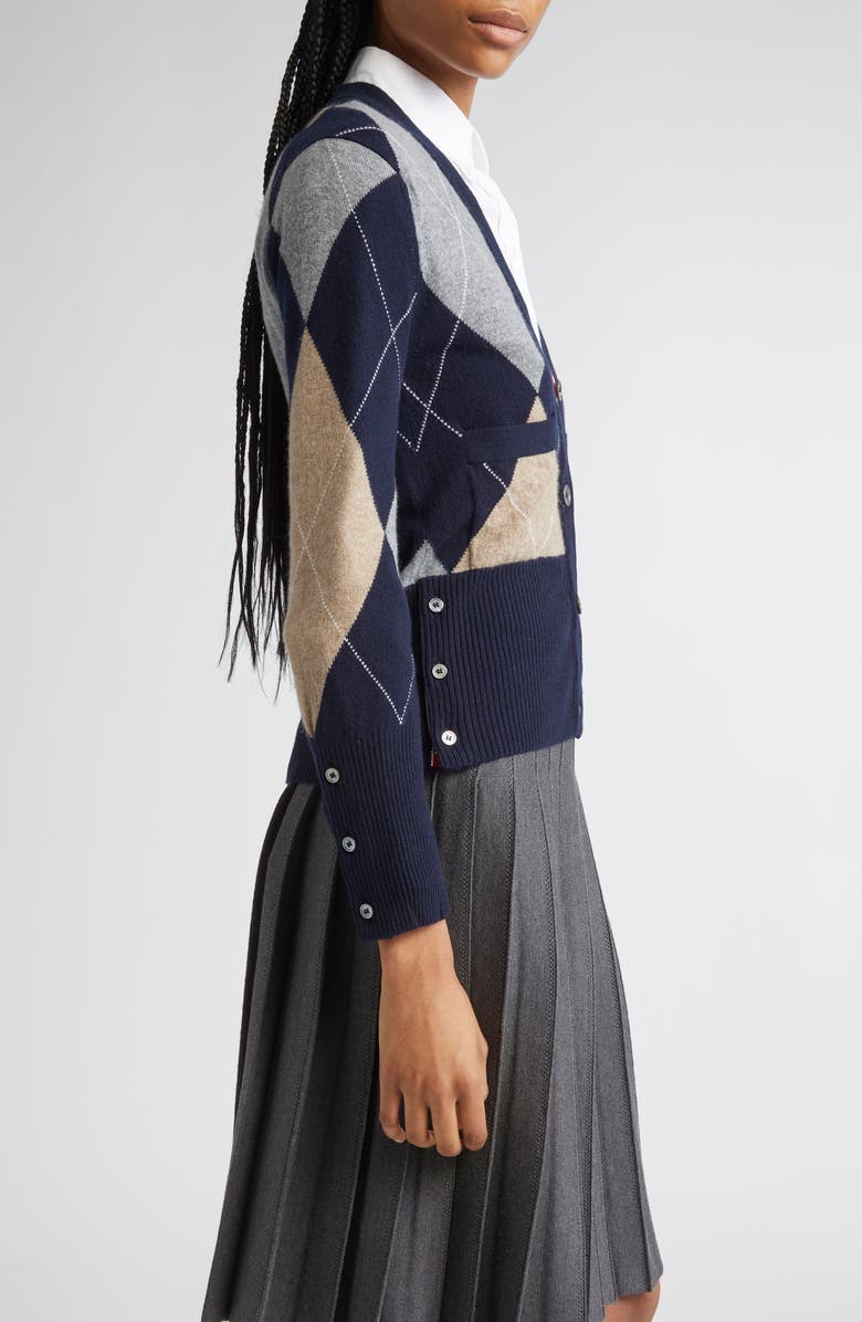 Thom Browne Argyle Cashmere Cardigan, Alternate, color, Navy