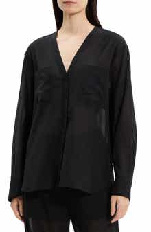 Theory Wool Blend V-Neck Button-Up Shirt