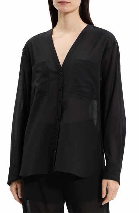Theory Wool Blend V-Neck Button-Up Shirt