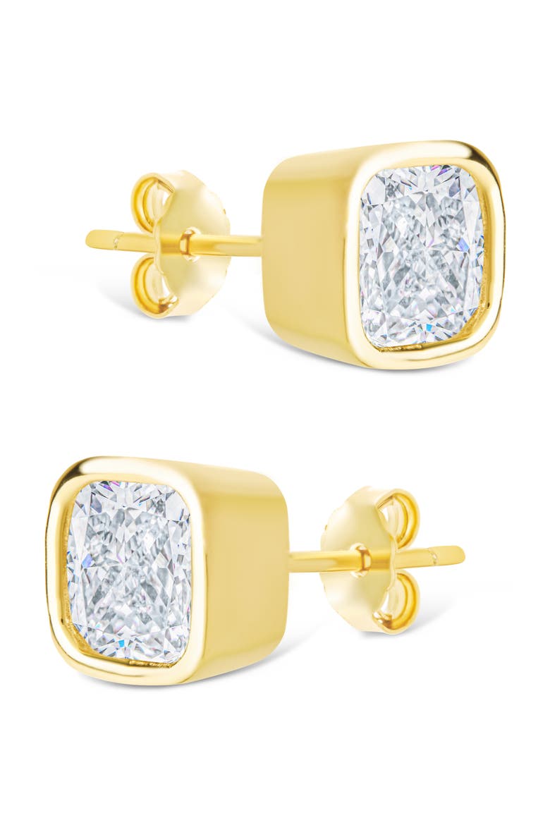 Cushion-Cut Cubic Zirconia Stud Earrings, Alternate, color, GOLD