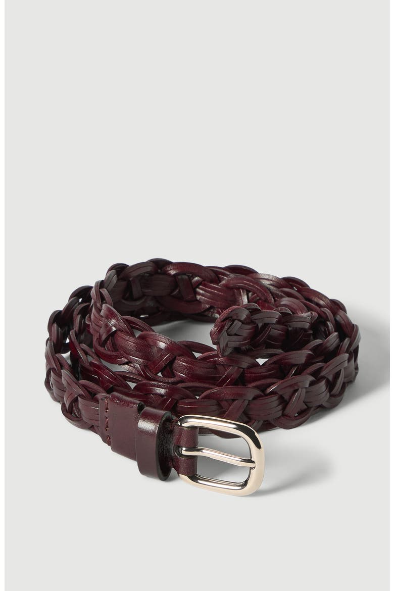 Leather braided belt, Alternate, color, Burgundy