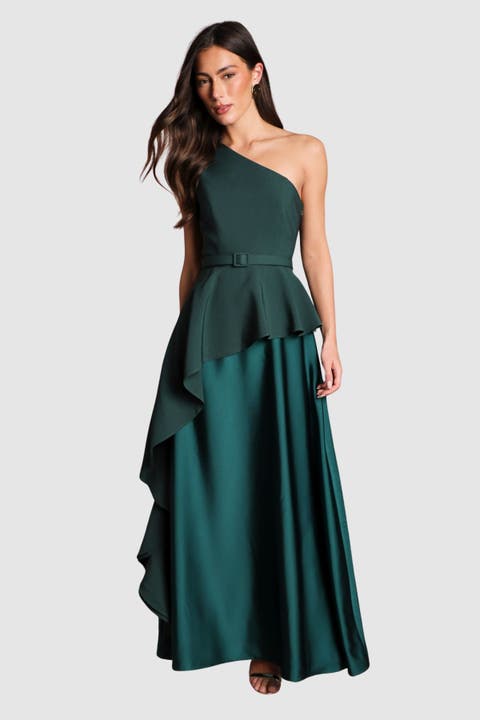 One Shoulder Satin Maxi Dress