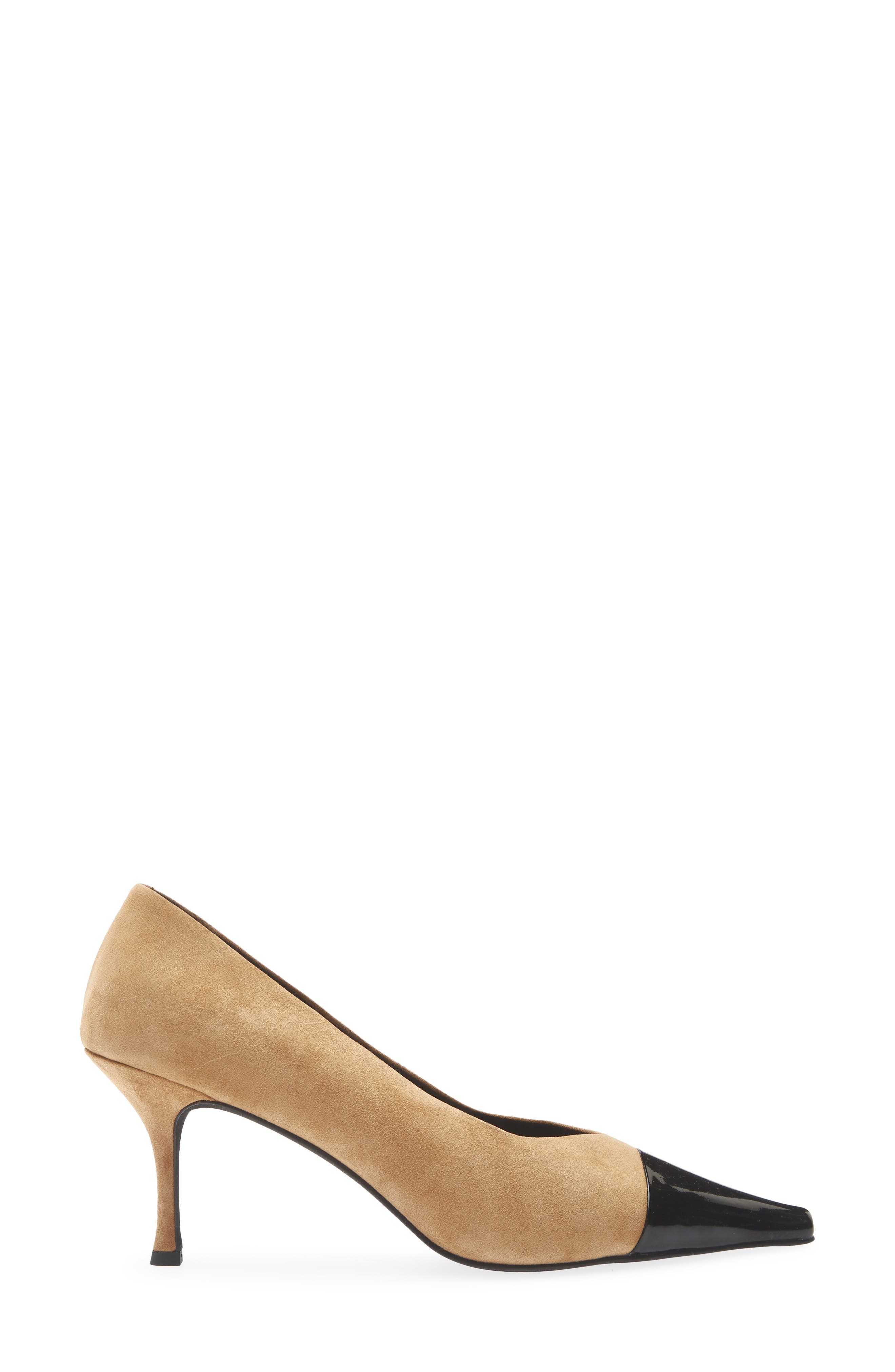 Campaign-C Leather Cap Toe Pump, Alternate, color, BEIGE SUEDE BLACK COMBO