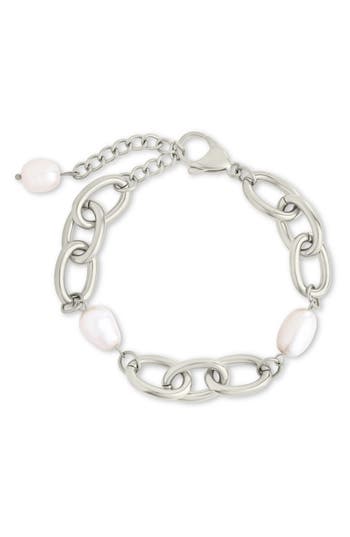 Sterling Forever Tess Cultured Pearl Chain Bracelet In Silver