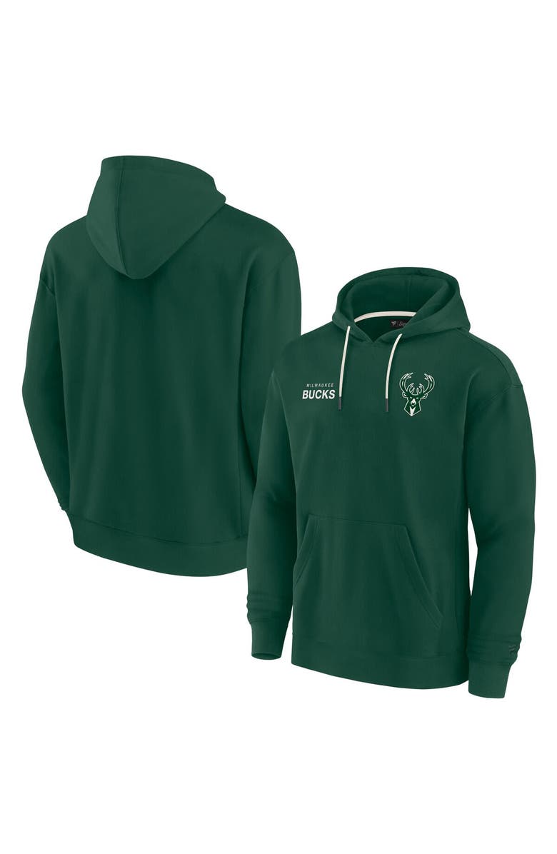 Fanatics Signature Unisex Fanatics Hunter Green Milwaukee Bucks Elements Super Soft Fleece Pullover Hoodie, Main, color, Hunter Green