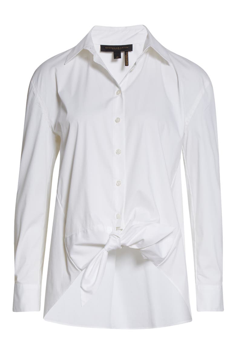 DONNA KARAN WOMAN Tie Front Button-Up Shirt, Alternate, color, WHITE