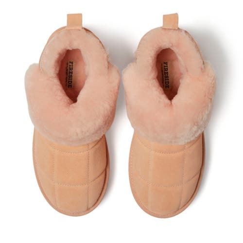 Shop Dearfoams Fireside Bayswater Genuine Shearling Quilted Platform Bootie In Peach Dust