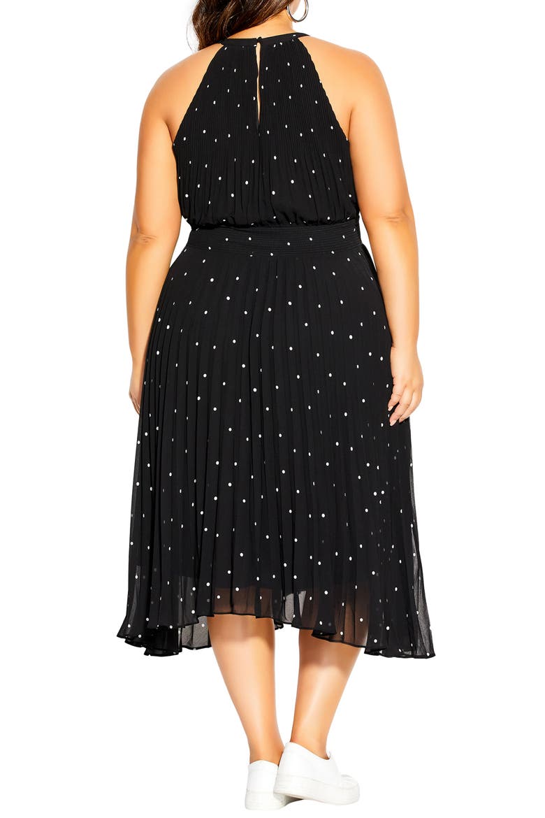 Pleated Spot Midi Dress, Alternate, color, POLKA DOT