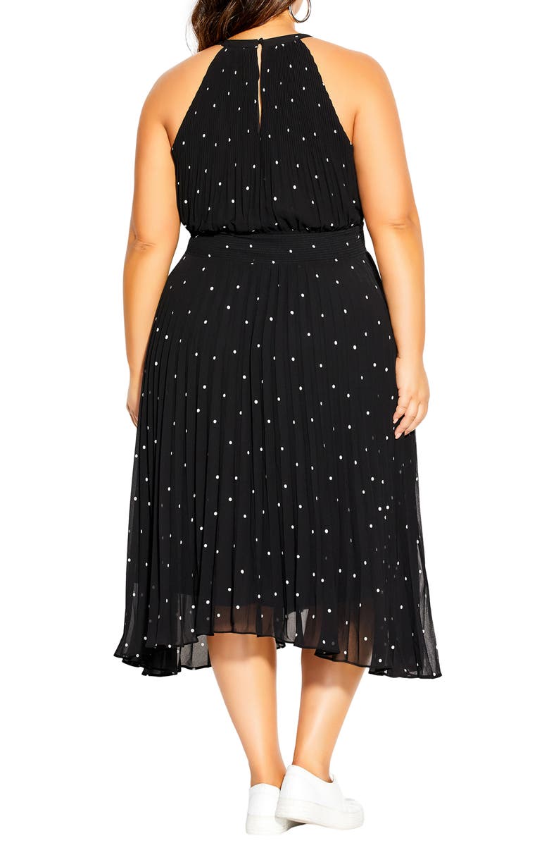 City Chic Pleated Spot Midi Dress, Alternate, color,