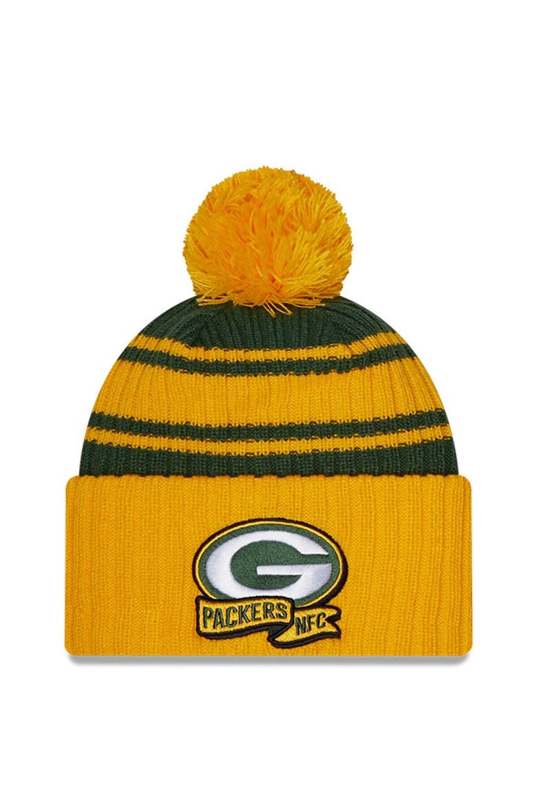 Men's New Era  Green Green Bay Packers 2022 Sideline Cuffed Pom Knit Hat, Main, color, Green