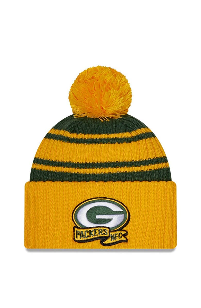 New Era Men's New Era  Green Green Bay Packers 2022 Sideline Cuffed Pom Knit Hat, Main, color, 