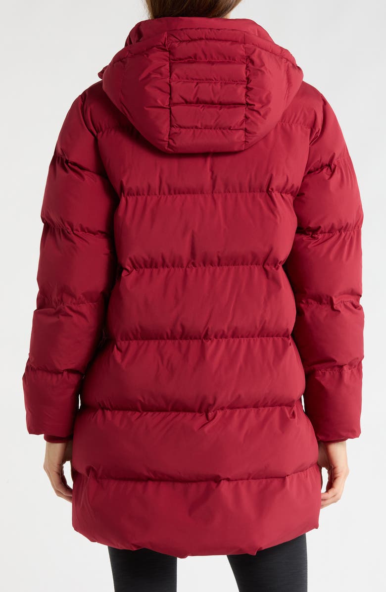 Beyond Yoga Warm Up Hooded Long Puffer Coat, Alternate, color, Ruby Rush