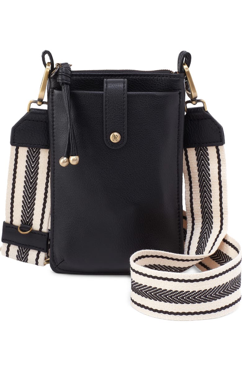 HOBO Cass Leather Phone Crossbody Bag, Main, color, Black