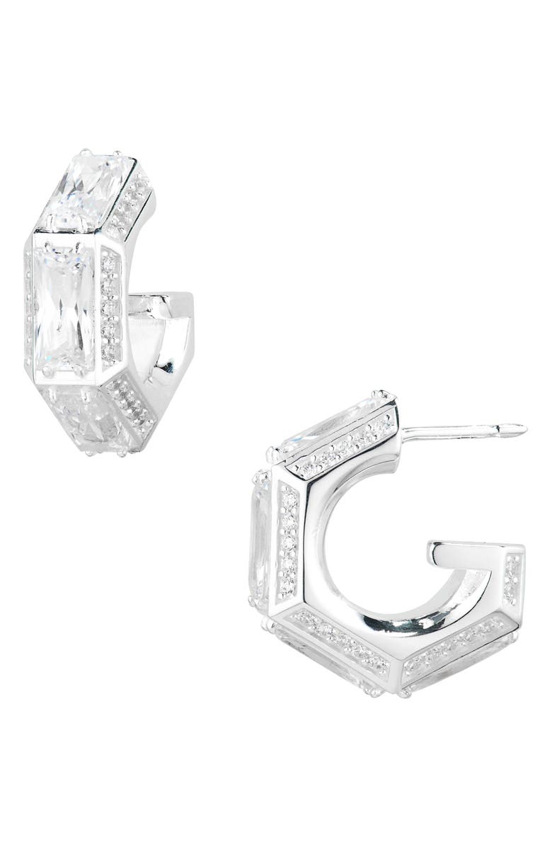 Gucci Cubic Zirconia Cube G Hoop Earrings, Main, color, Silver/White