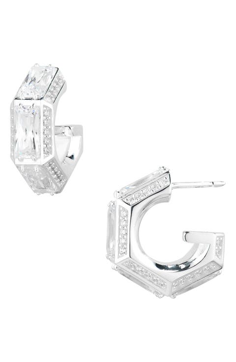 Cubic Zirconia Cube G Hoop Earrings