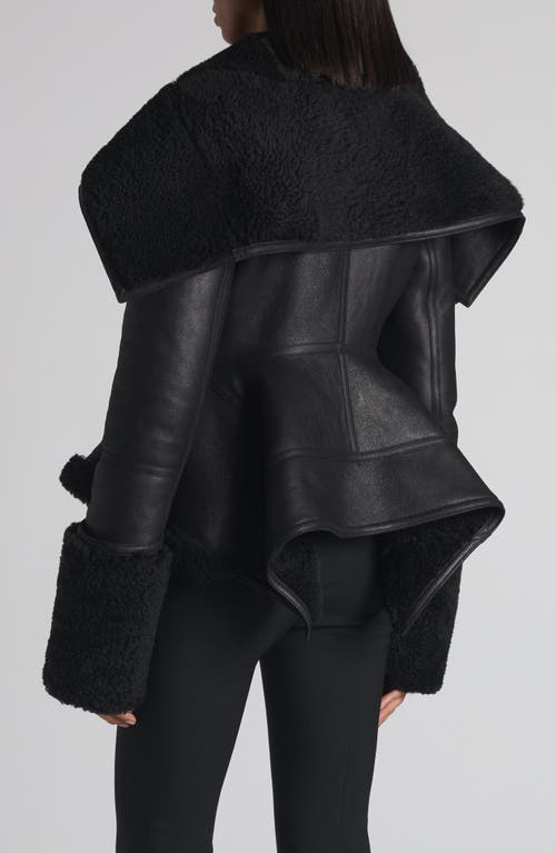 Alexander Mcqueen Mcqueen Oversize Collar Genuine Shearling Moto Jacket In Black
