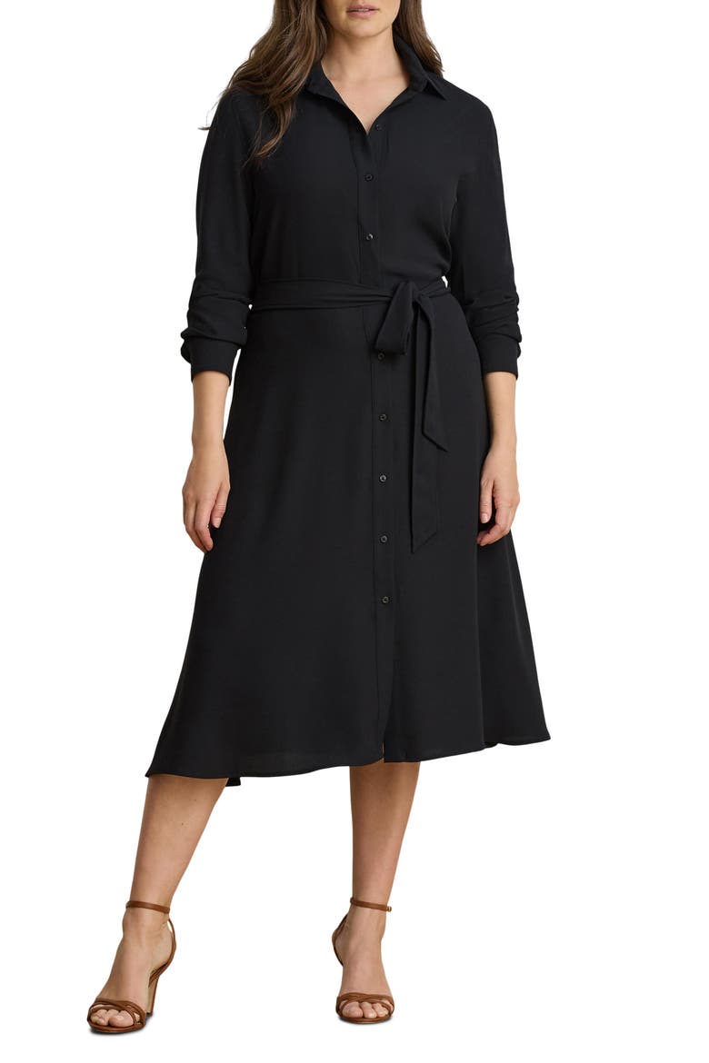 Belted Double Face Georgette Shirtdress, Alternate, color, BLACK