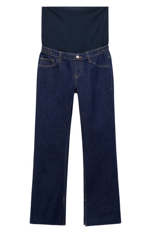 Mango Over The Bump Raw Hem Crop Flare Maternity Jeans In Blue
