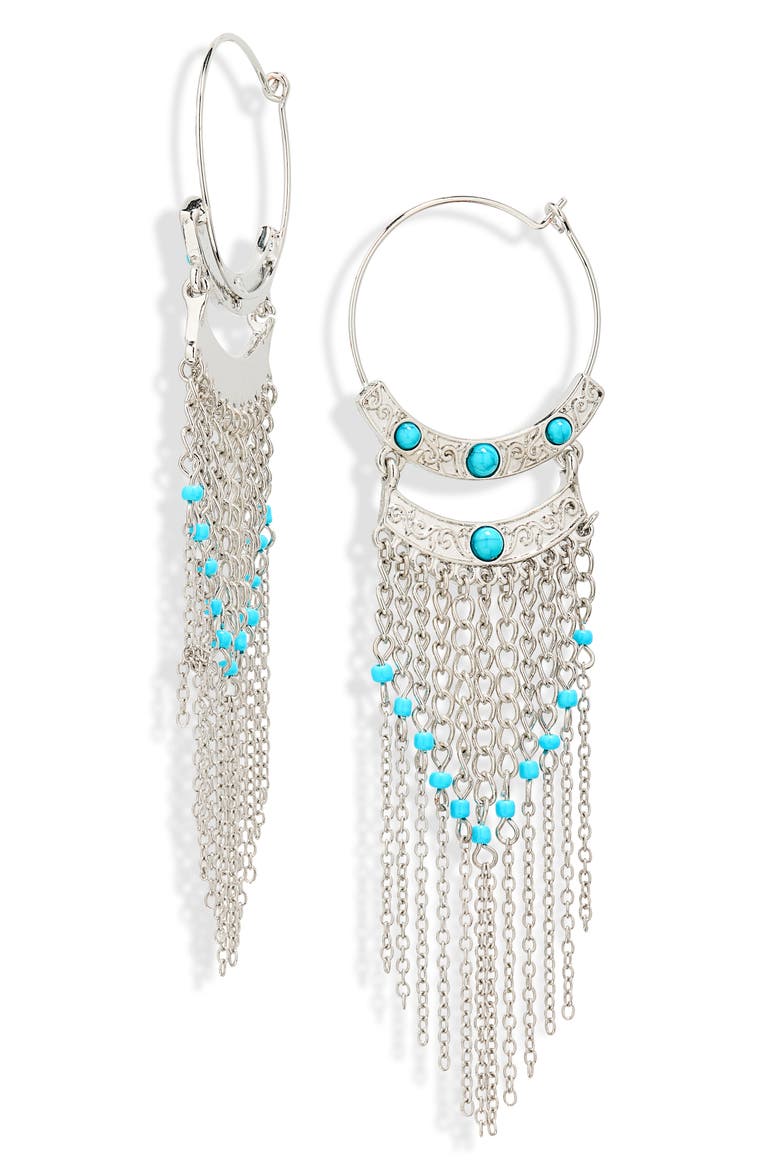 Boho Drop Earrings, Main, color, RHODIUM- TURQUOISE
