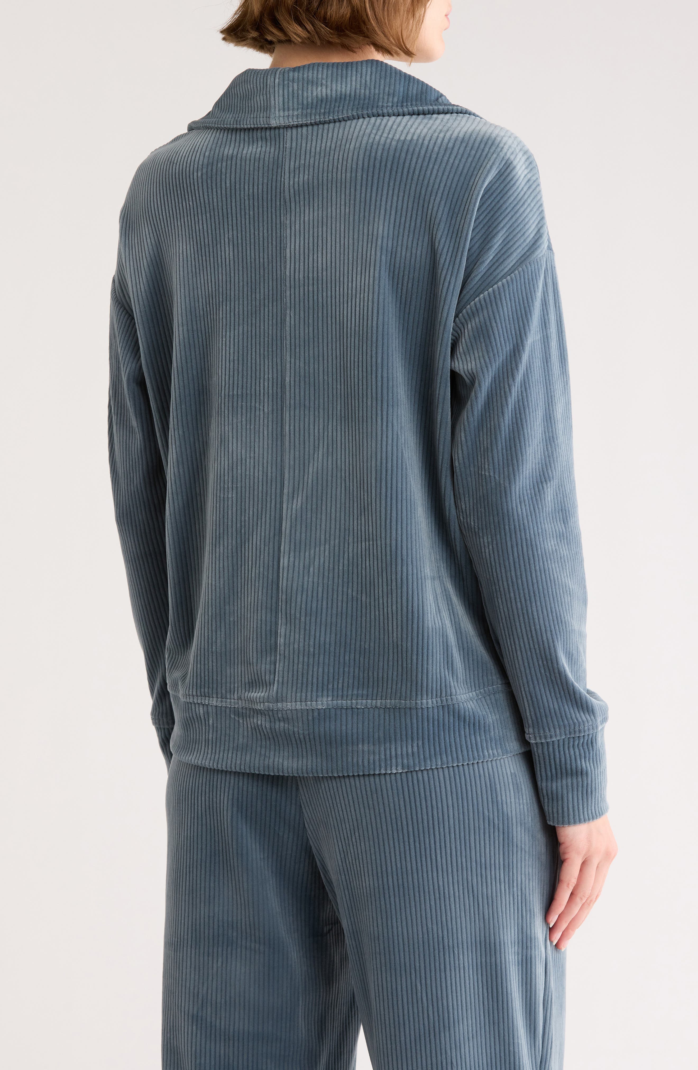 Ribbed Velour Quarter Zip Sweatshirt - image 2
