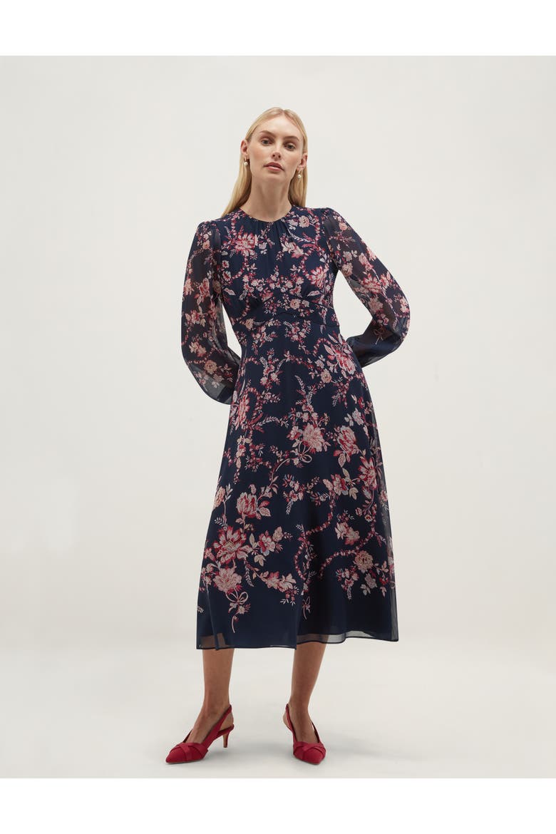 Demi Floral Print Silk Midi Dress, Main, color, Midnightmulti