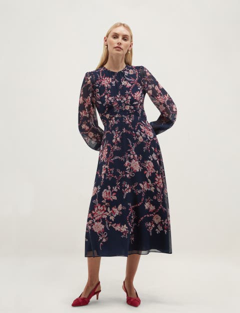 Demi Floral Print Silk Midi Dress
