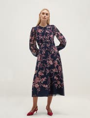 HOBBS LONDON Demi Floral Print Silk Midi Dress