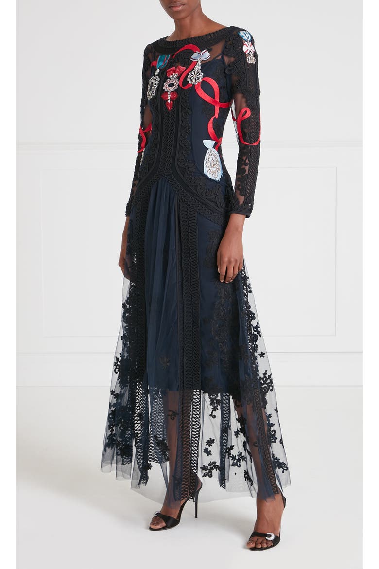 Diamantine Tattoo Dress, Alternate, color, Navy