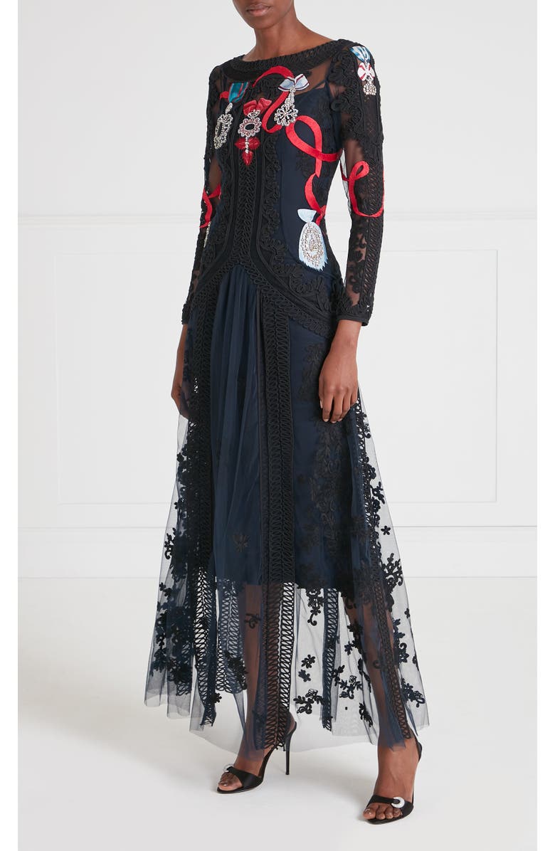 Temperley London Diamantine Tattoo Dress, Alternate, color, Navy
