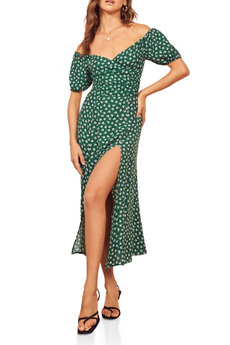 Pearl Off the Shoulder Dress, Main, color, CHIVE