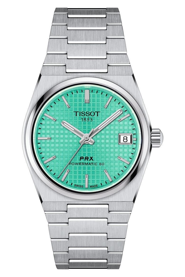 PRX Auto Powermatic 80 Bracelet Watch, 35mm, Main, color, SILVER/ LIGHT GREEN